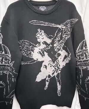 RGSTR Osaka Wave Sweater Size Medium Cherub Cathedral Knit Black Art New w/Tags